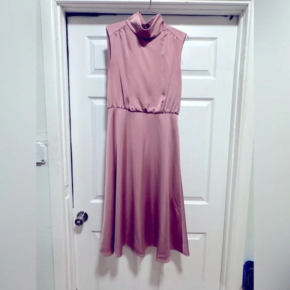 Maggy London | Dresses | Maggy London Womens Pink Silky Midi Party Cocktail  Formal Dress 8 High Neck | Poshmark